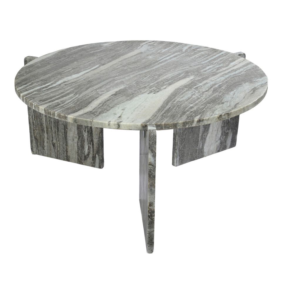 32x15&quot; 3-leg Marble Coffee Table, Grey