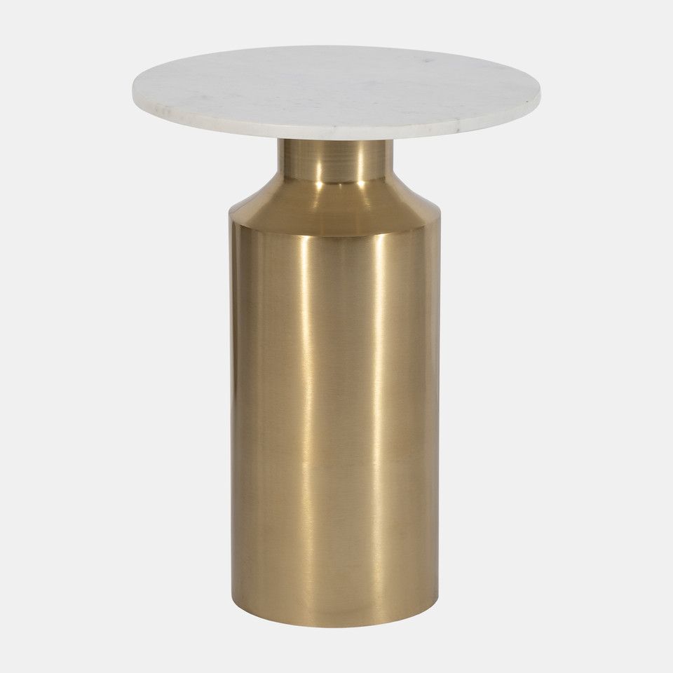 Metal, 22&quot; Marble Top Side Table, Gold Kd