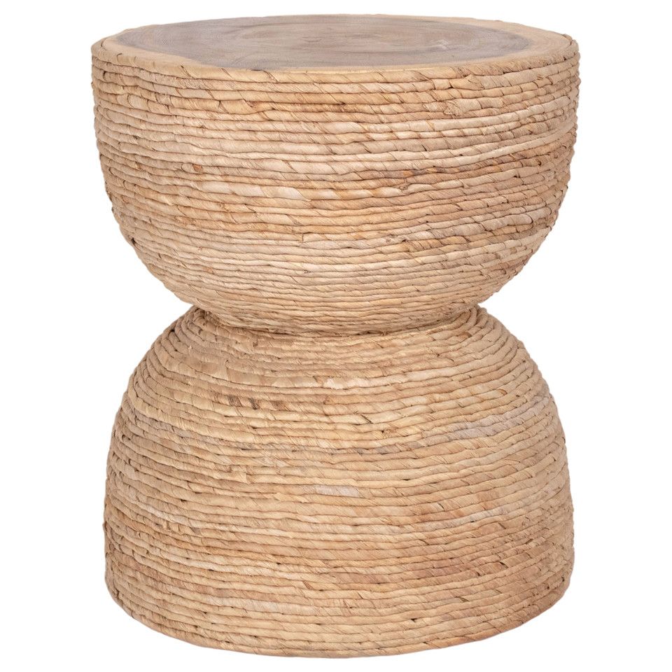 18&quot; Teakwood Accent Table W/woven Banana Leaf, Nat
