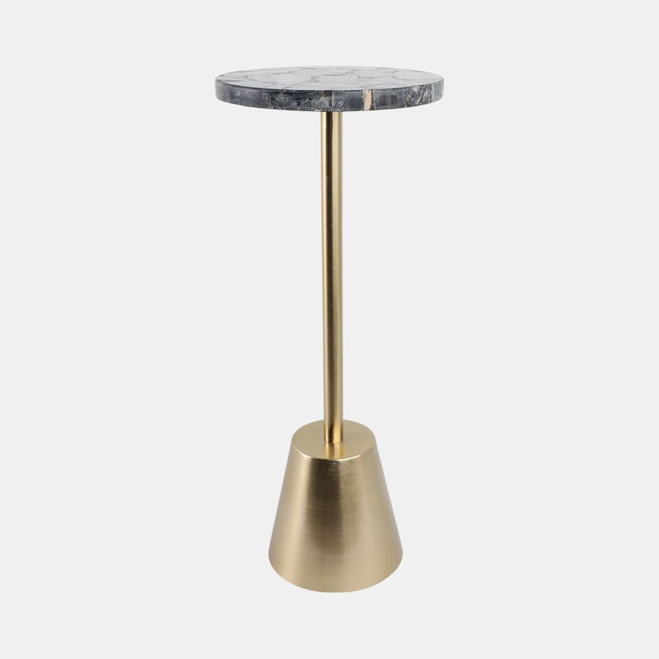 25x10&quot; Petrified Wood Top Drink Table, Black/gold