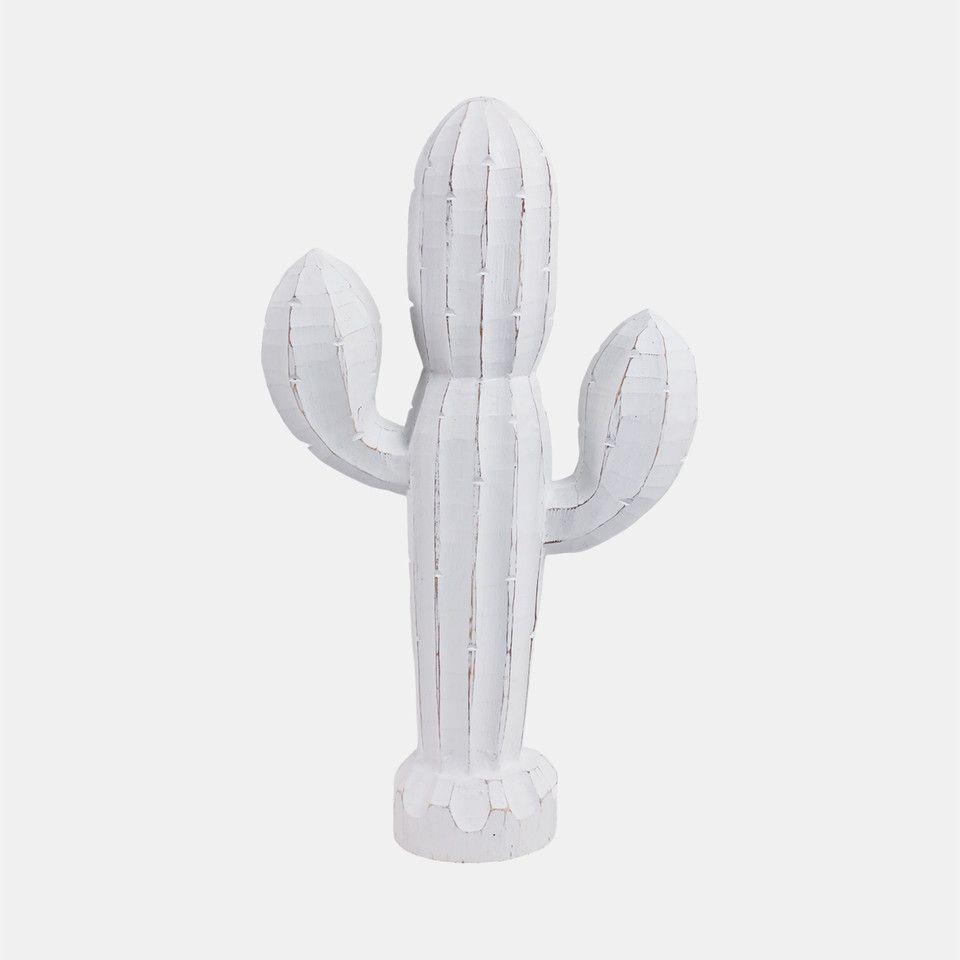 18&quot; Wooden Cactus Decor, Wht