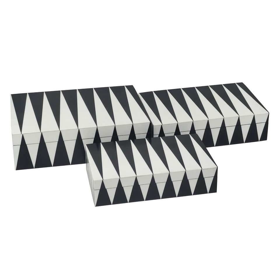 S/3 10/11/12&quot; Triangle Pattern Boxes, Black/white