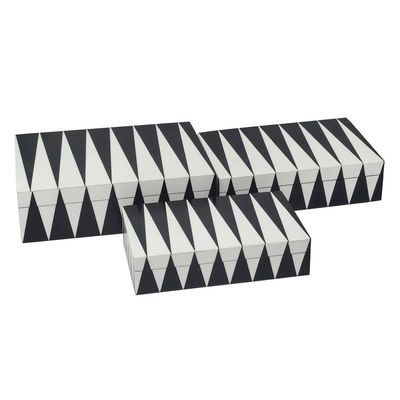 S/3 10/11/12&quot; Triangle Pattern Boxes, Black/white
