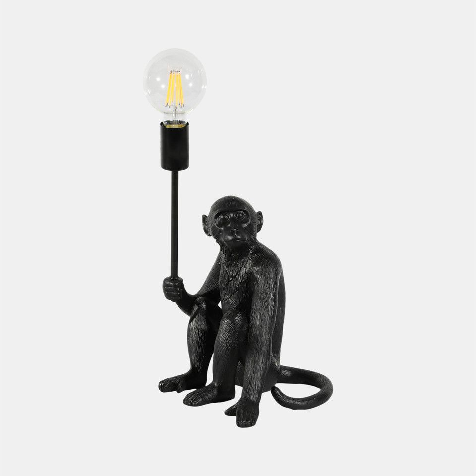 20&quot; Monkey With Lightbulb Table Lamp, Black