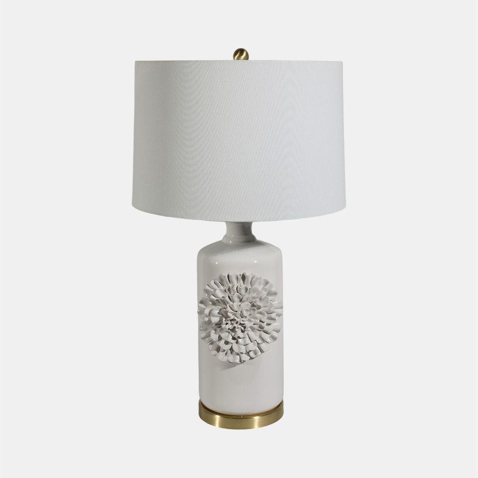 29&quot; Dahlia Flower Applique Table Lamp, Cream/gold