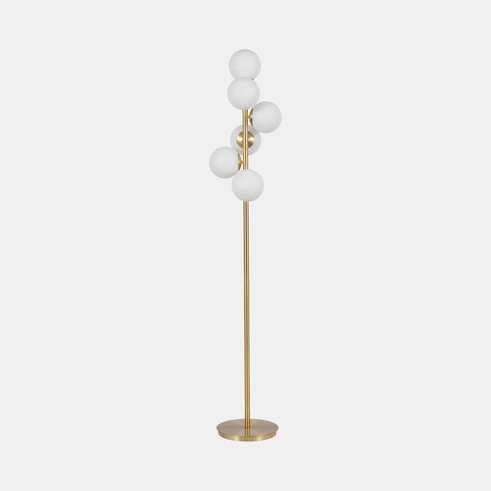 Glass 72&quot; Frosted Globe Floor Lamp, Gold