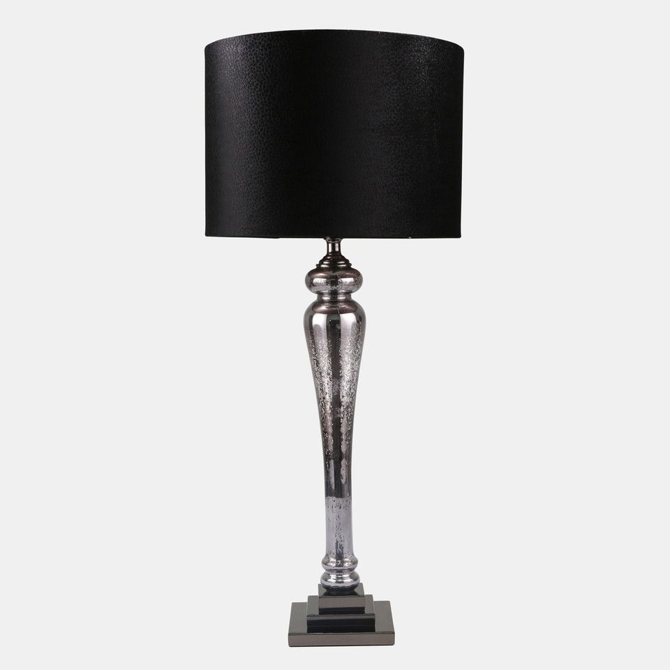 Glass 37&quot; Pillar Table Lamp, Mercury Black