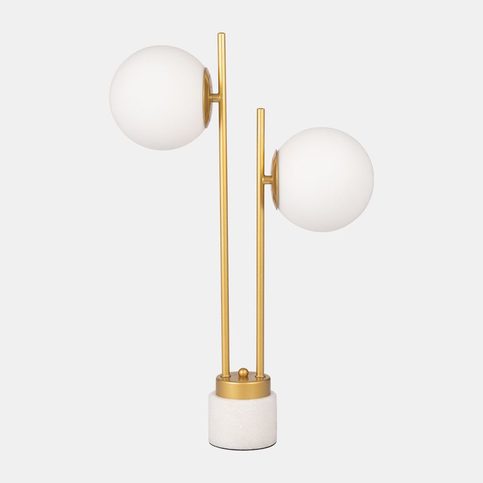Glass/brass 23&quot; Double Diffuser Table Lamp, Gold