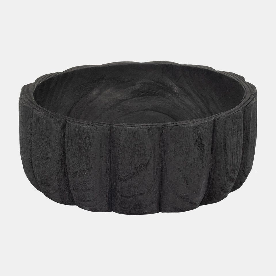 Wood, 9&quot; Scalloped Bowl, Black