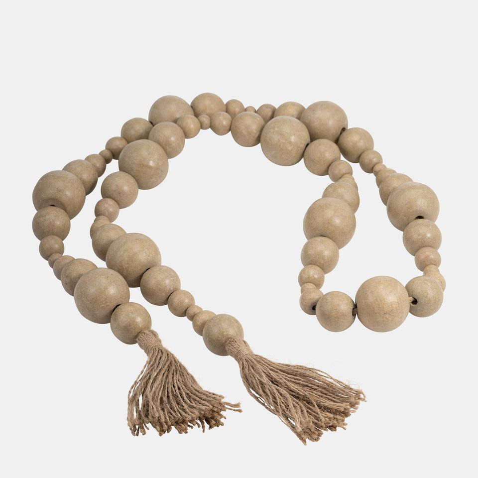 Wood, 84x2 Stonewash Bead Garland, Ivory
