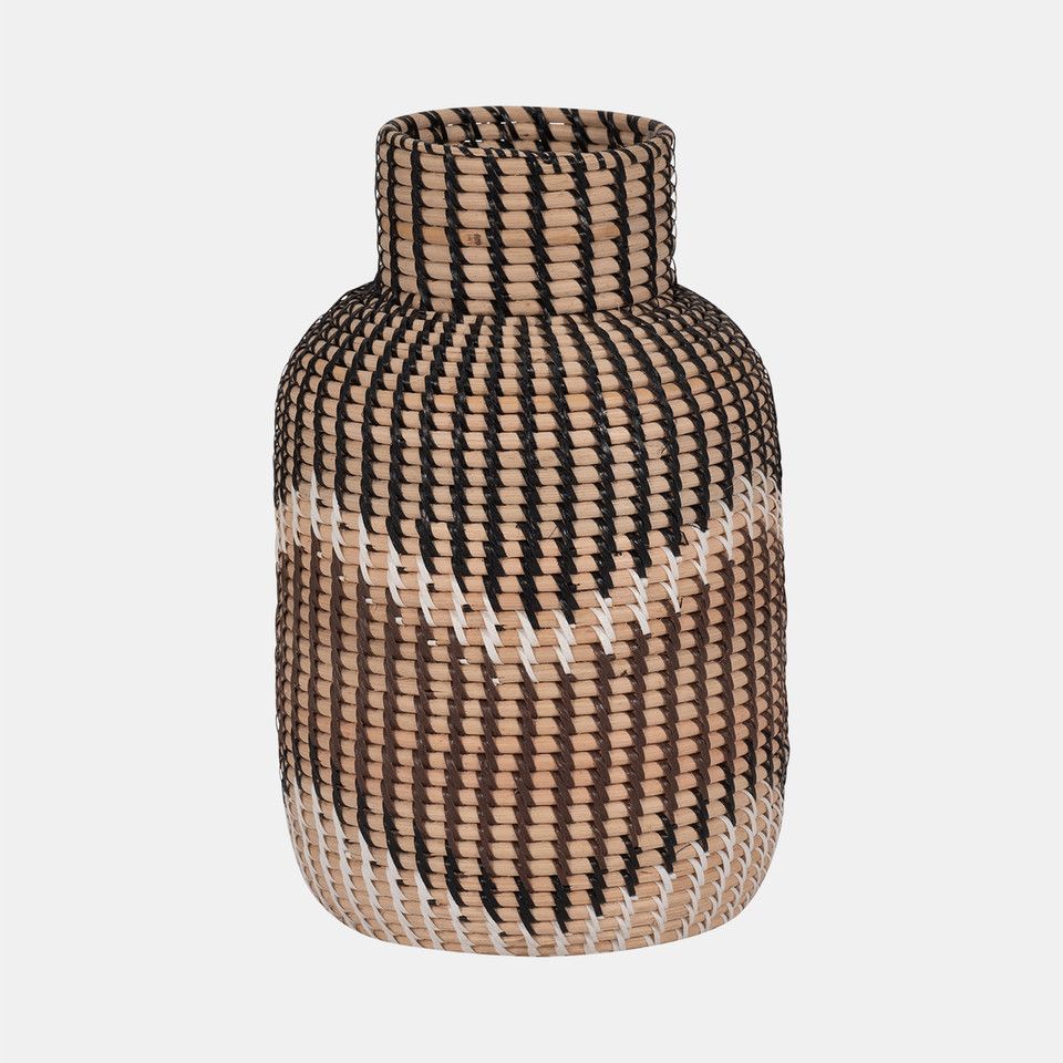 Rattan, 13&quot;h Woven Vase, Multi