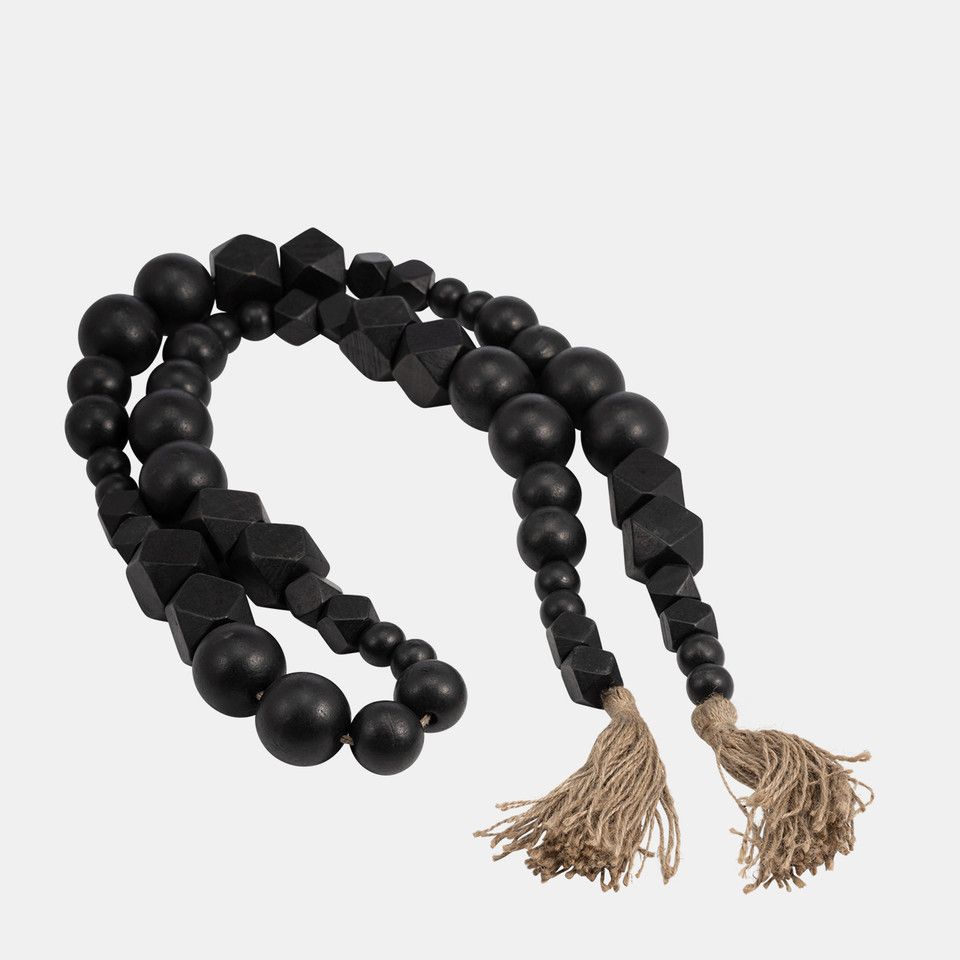 Wood, 84x2 Hex &amp; Round Bead Garland, Black