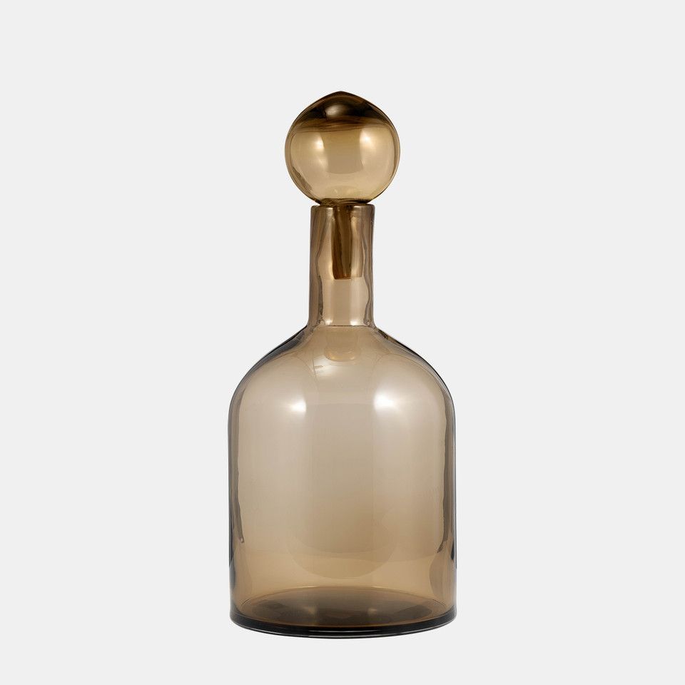 Glass, 17&quot; Bottle W/ Stopper Taupe