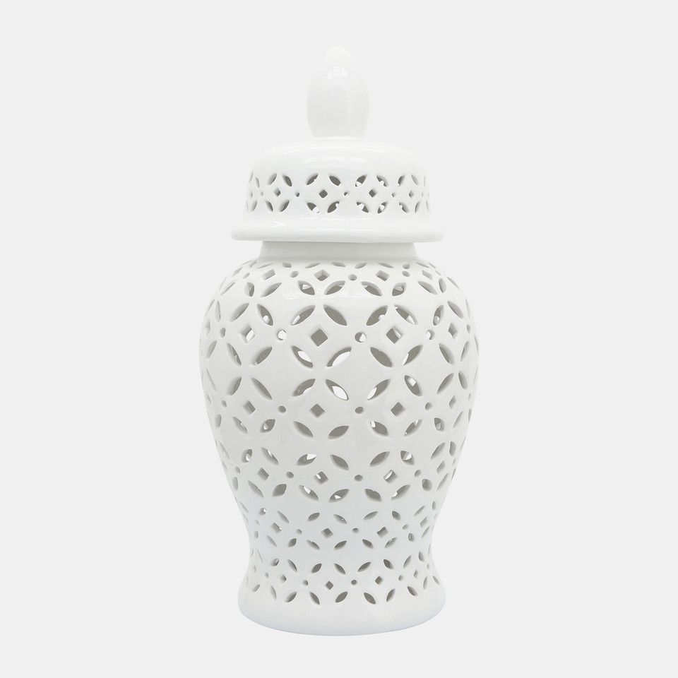 24&quot; Cut-out Daisies Temple Jar, White