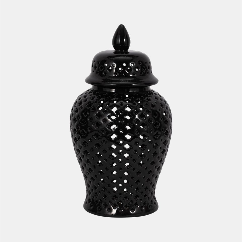17&quot; Cut-out Clover Temple Jar, Black