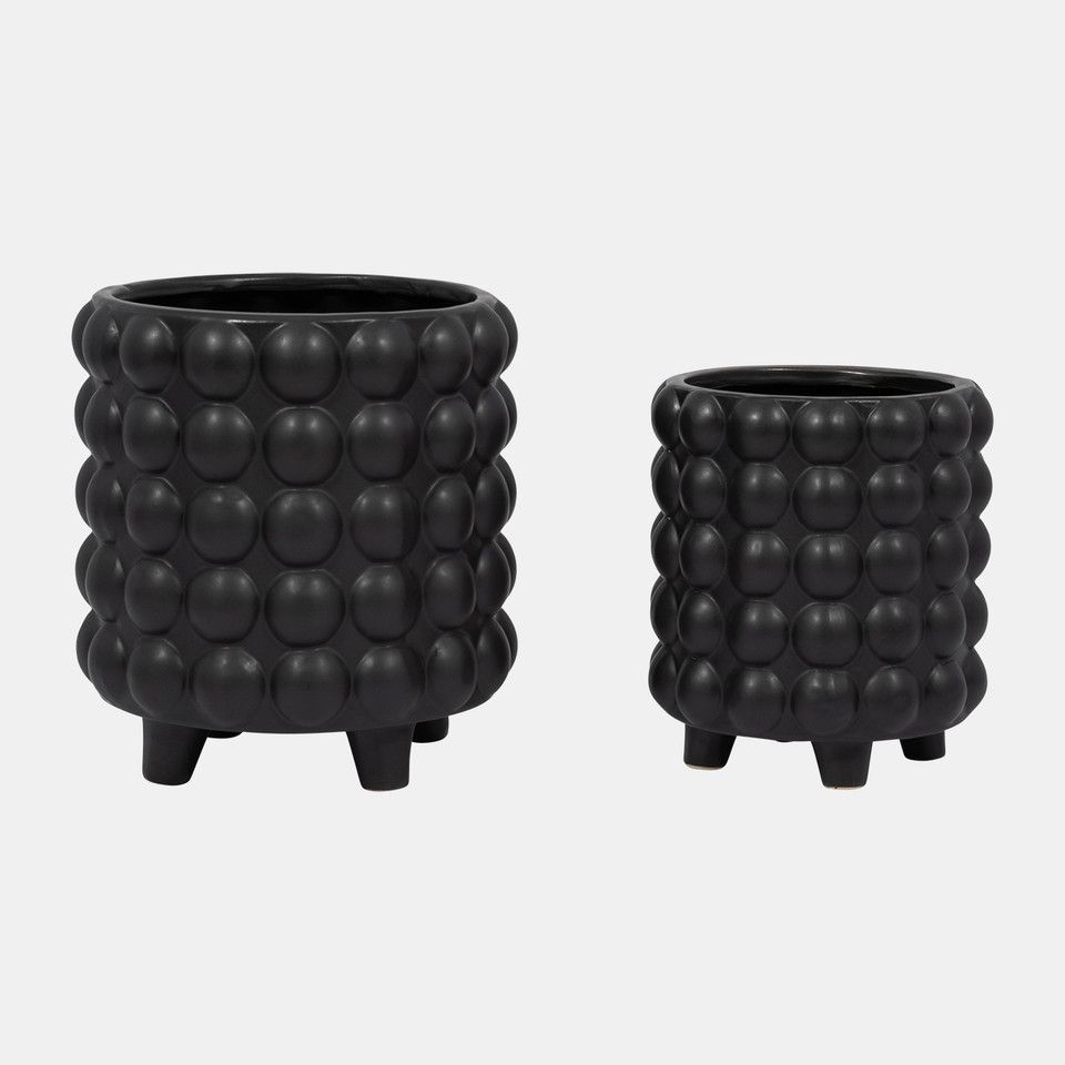 S/2 6/8&quot; Bubble Planters, Matte Black