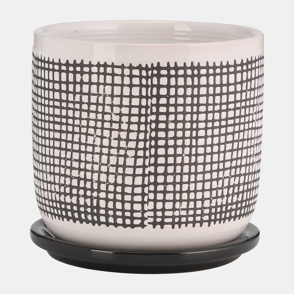 6&quot; Mesh Design Planter W/ Saucer, Gray