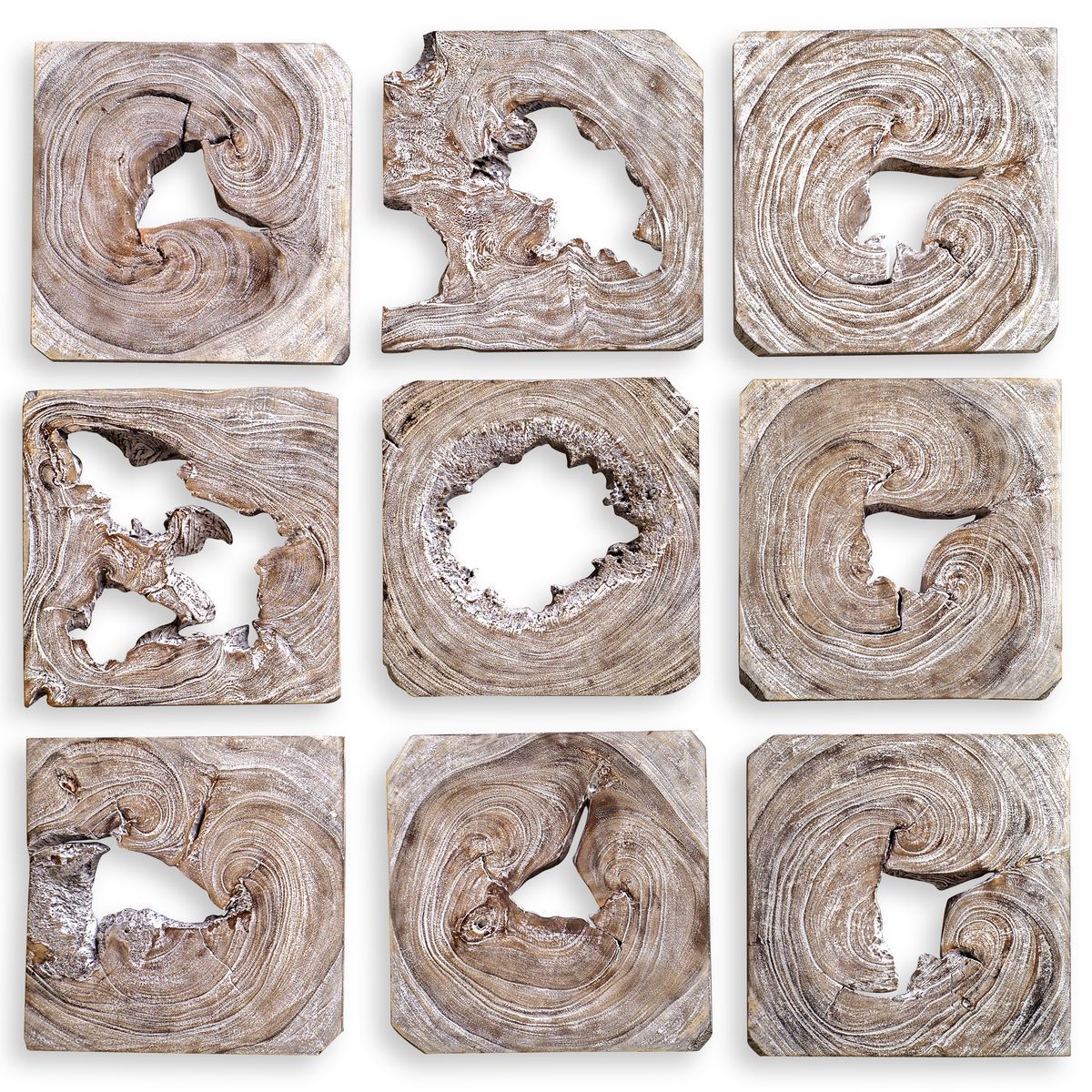 Bahati Wood Wall Decor, Whitewashed, S/9 16 W X 16 H X 1 D (in)
