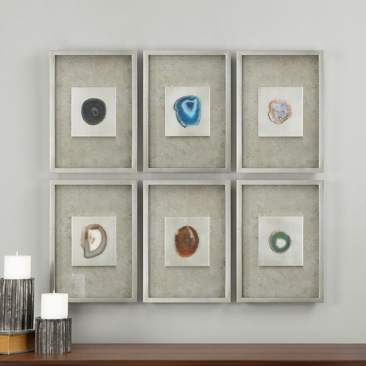 Agate Stone Silver Shadow Box, S/6 14 W X 20 H X 2 D (in)
