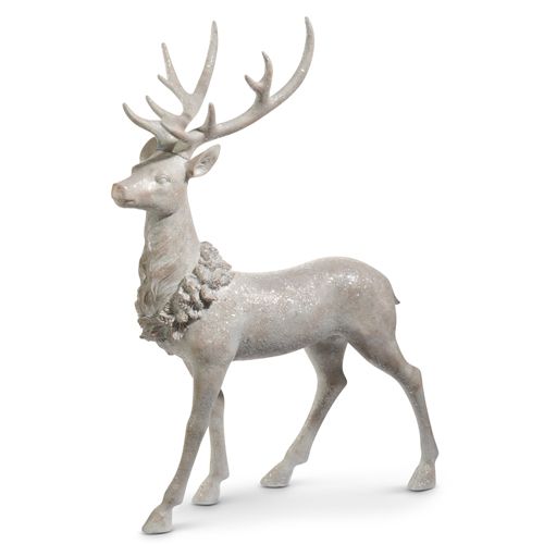 37.5&quot; ICED STANDING DEER WITH HOLLY WREATH