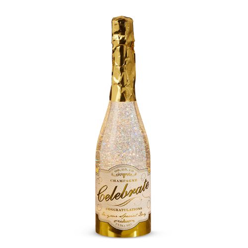 12.5&quot; LIGHTED CHAMPAGNE BOTTLE WITH SWIRLING GLITTER
