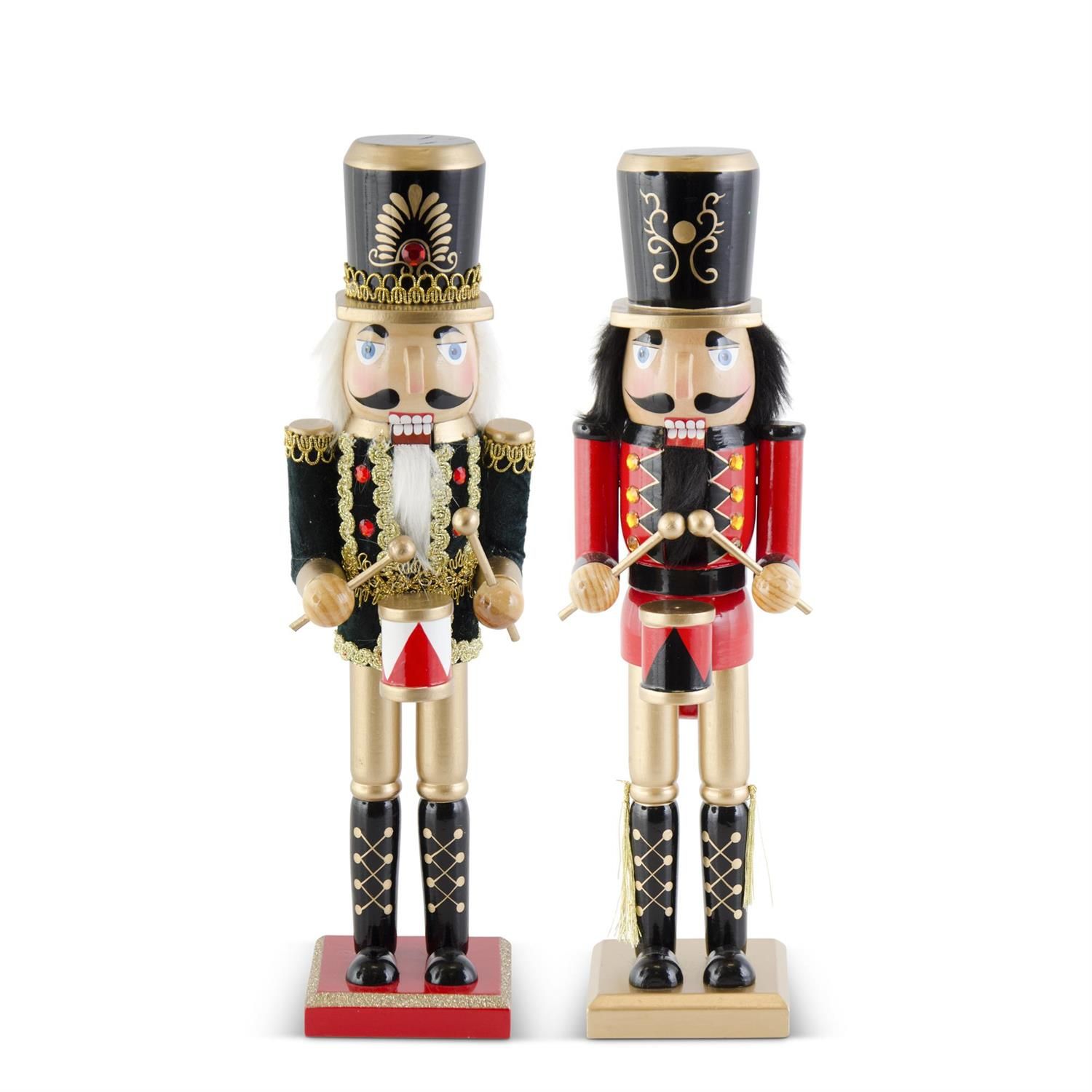 Set of 2 Wood Nutcrackers w/Hats