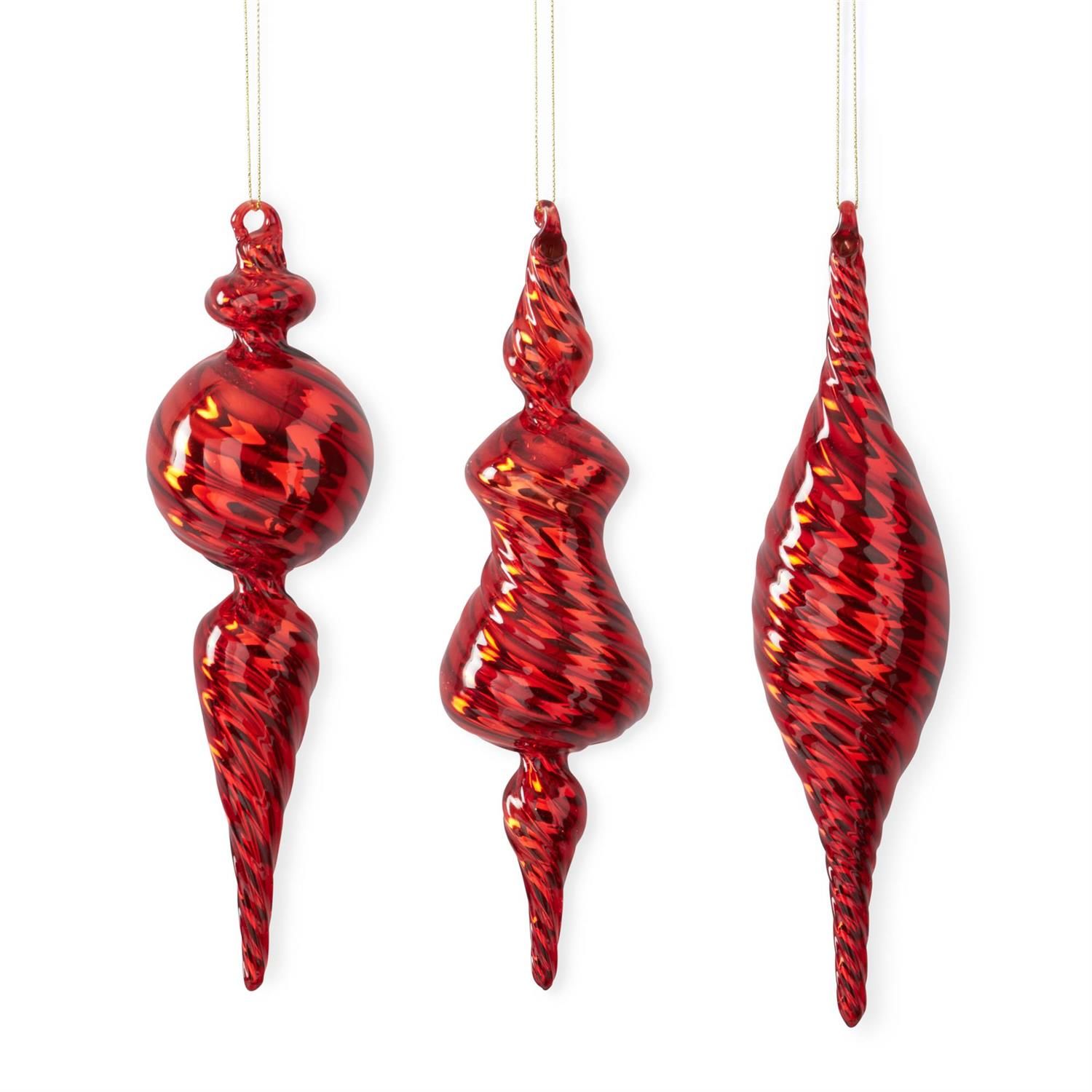 Assorted Red Glass Finial Ornaments (3 Styles)