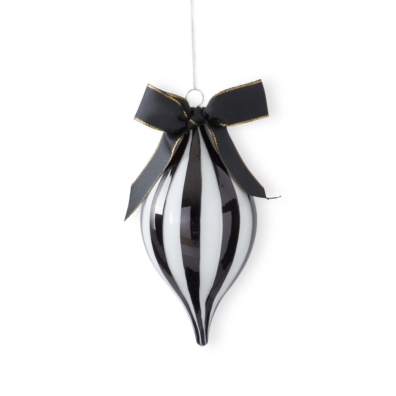 6 Inch Black &amp; White Glass Teardrop Ornament