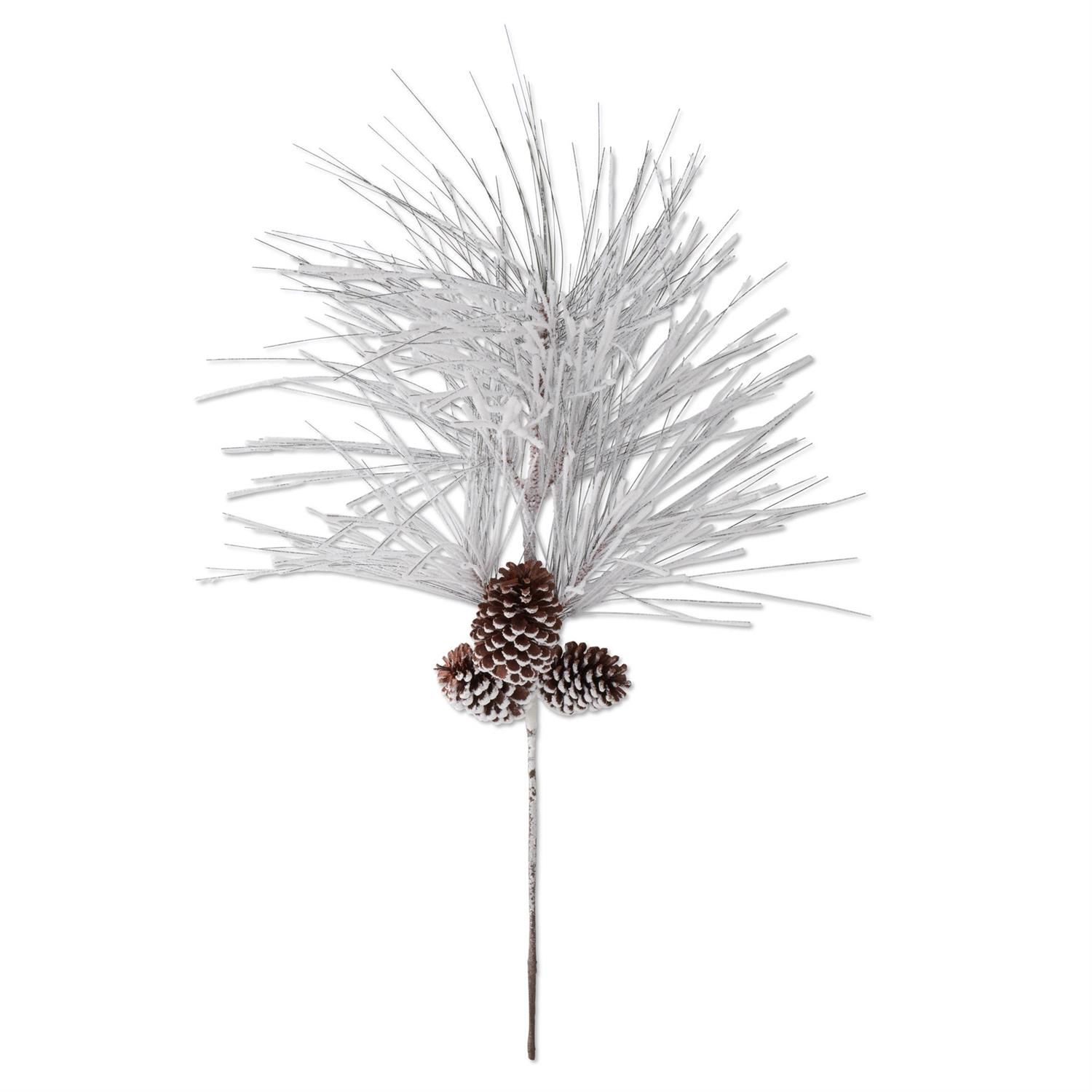 36 Inch Flocked Twig Stem w/Pinecones