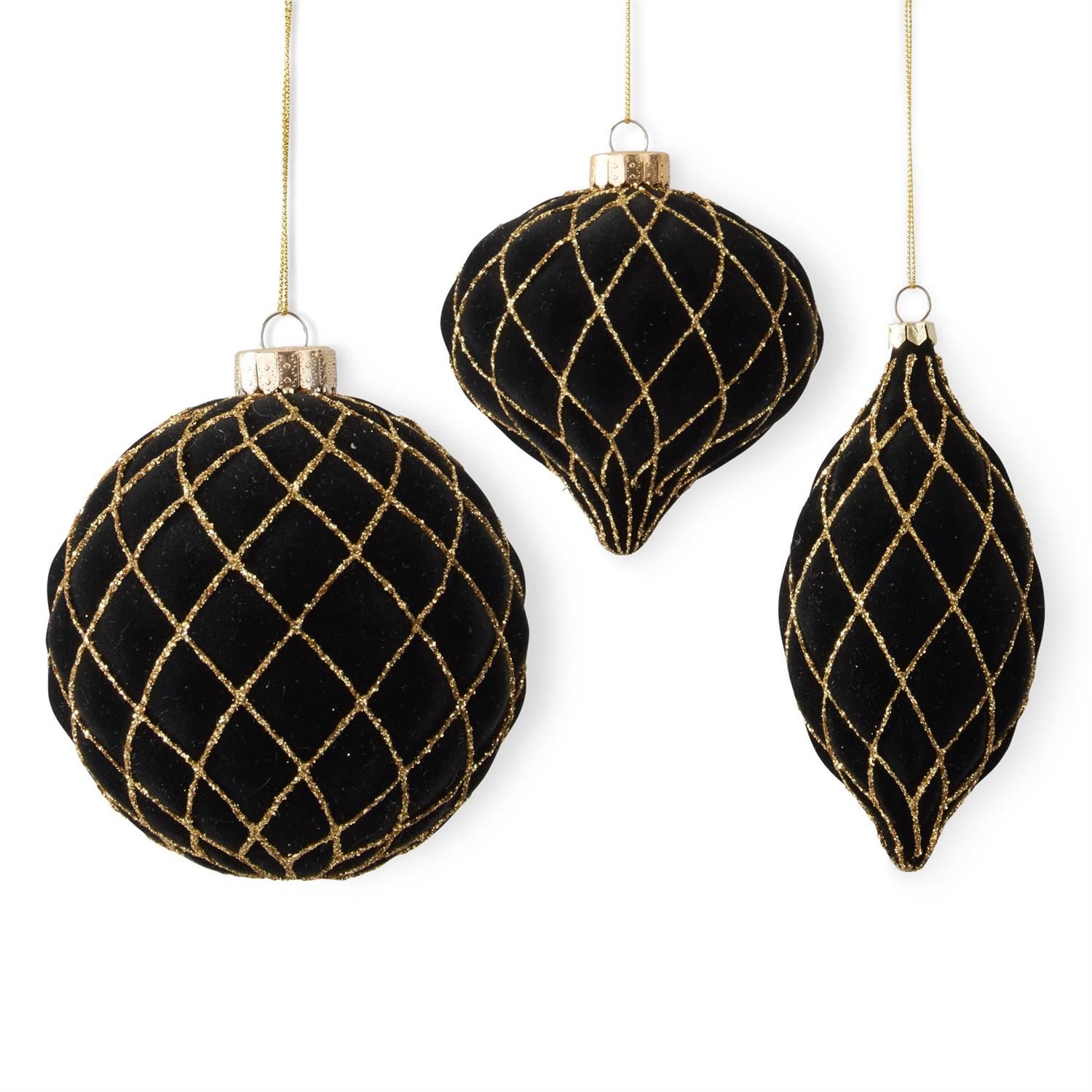 Assorted Black &amp; Gold Velvet Ornaments (3 Styles)