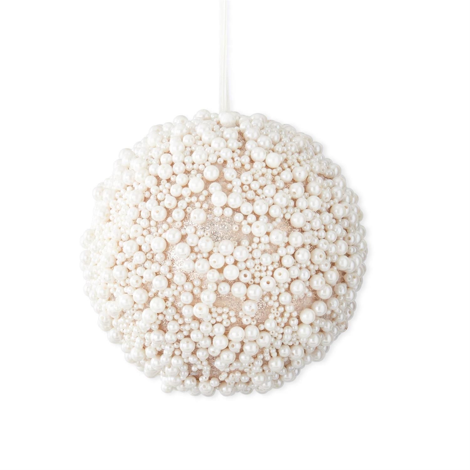 7 Inch Gold Glittered &amp; Multi Size Pearl Beads Round Ornament