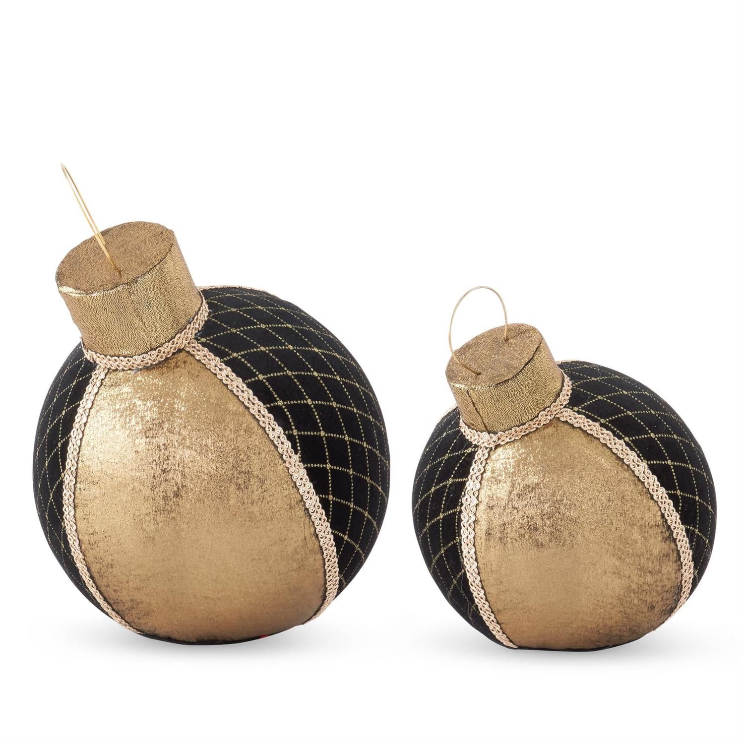 Set of 2 Black Velvet w/Gold Trim Tabletop Ornaments