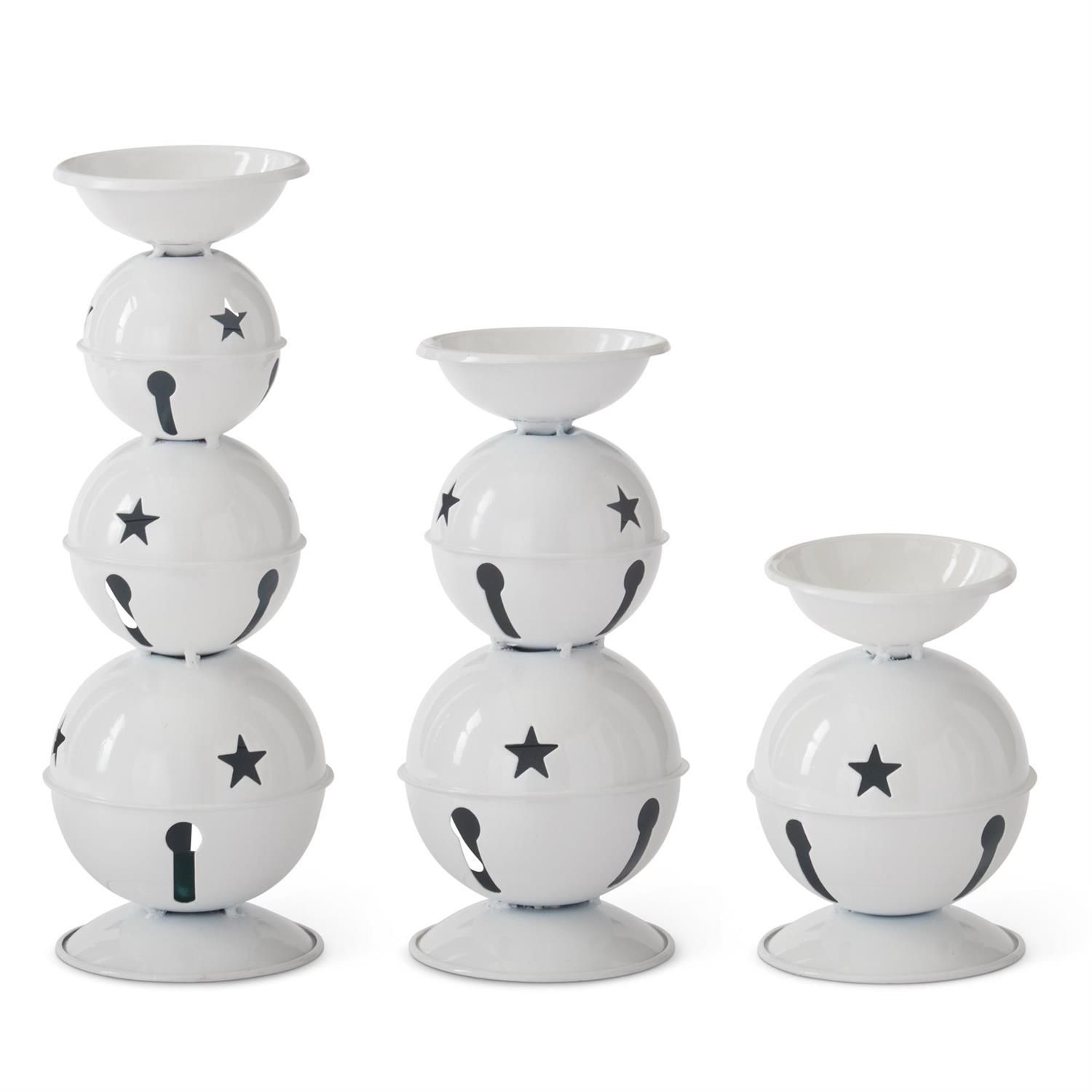 Set of 3 Metal Jingle Bell Pillar Candleholders