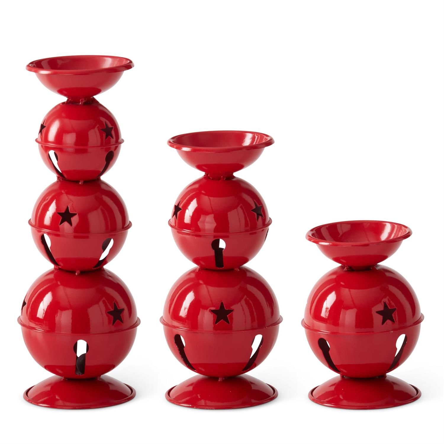 Set of 3 Metal Jingle Bell Pillar Candleholders