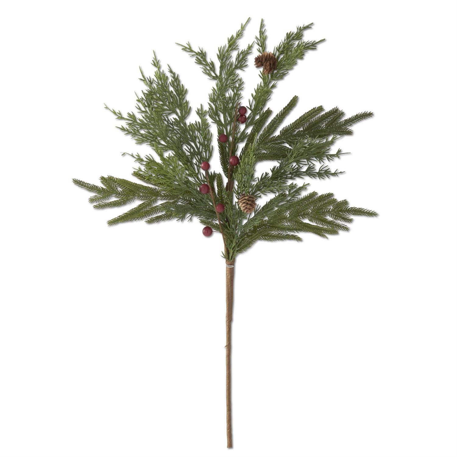 24 Inch Real Touch Mixed Pine Stem w/Pinecones &amp; Red Berries