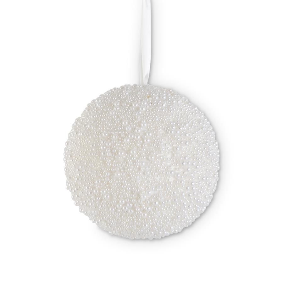 8 Inch Round White Pearl Beaded Ornament