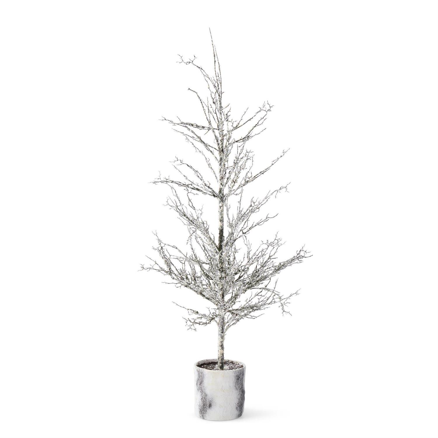 69 Inch Flocked Twig Tree In Ceramic Faux Birch Pot