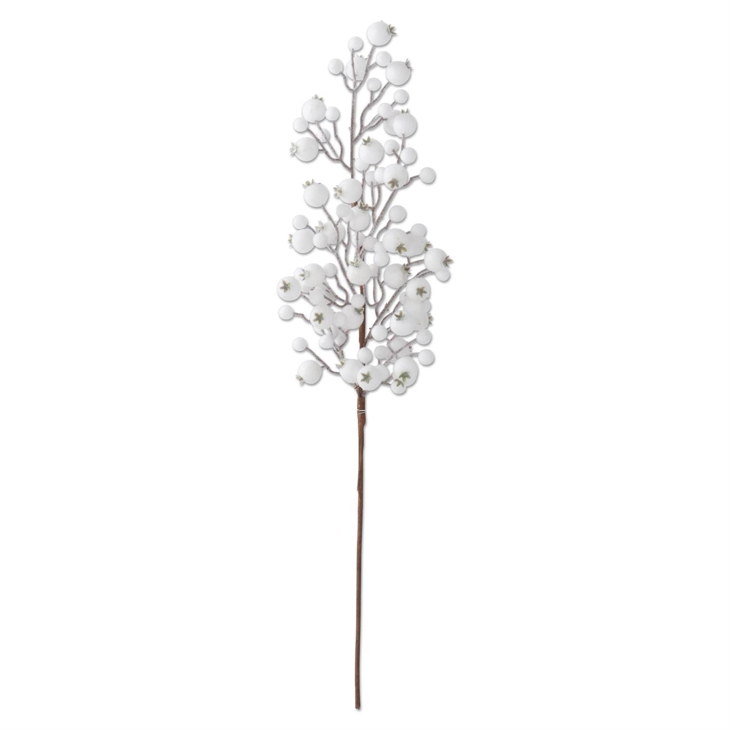 30 Inch Glittered &amp; Flocked White Berry Stem