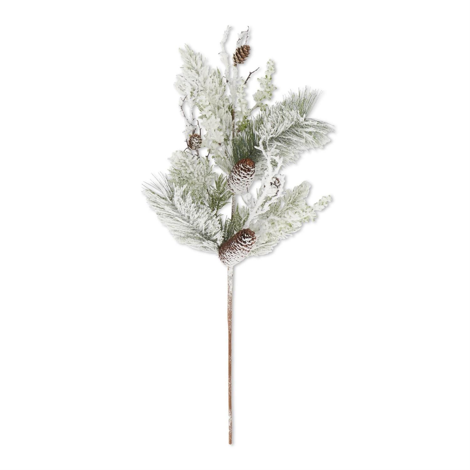 30 Inch Glittered Heavy Flocked Pine Stem w/Pinecones