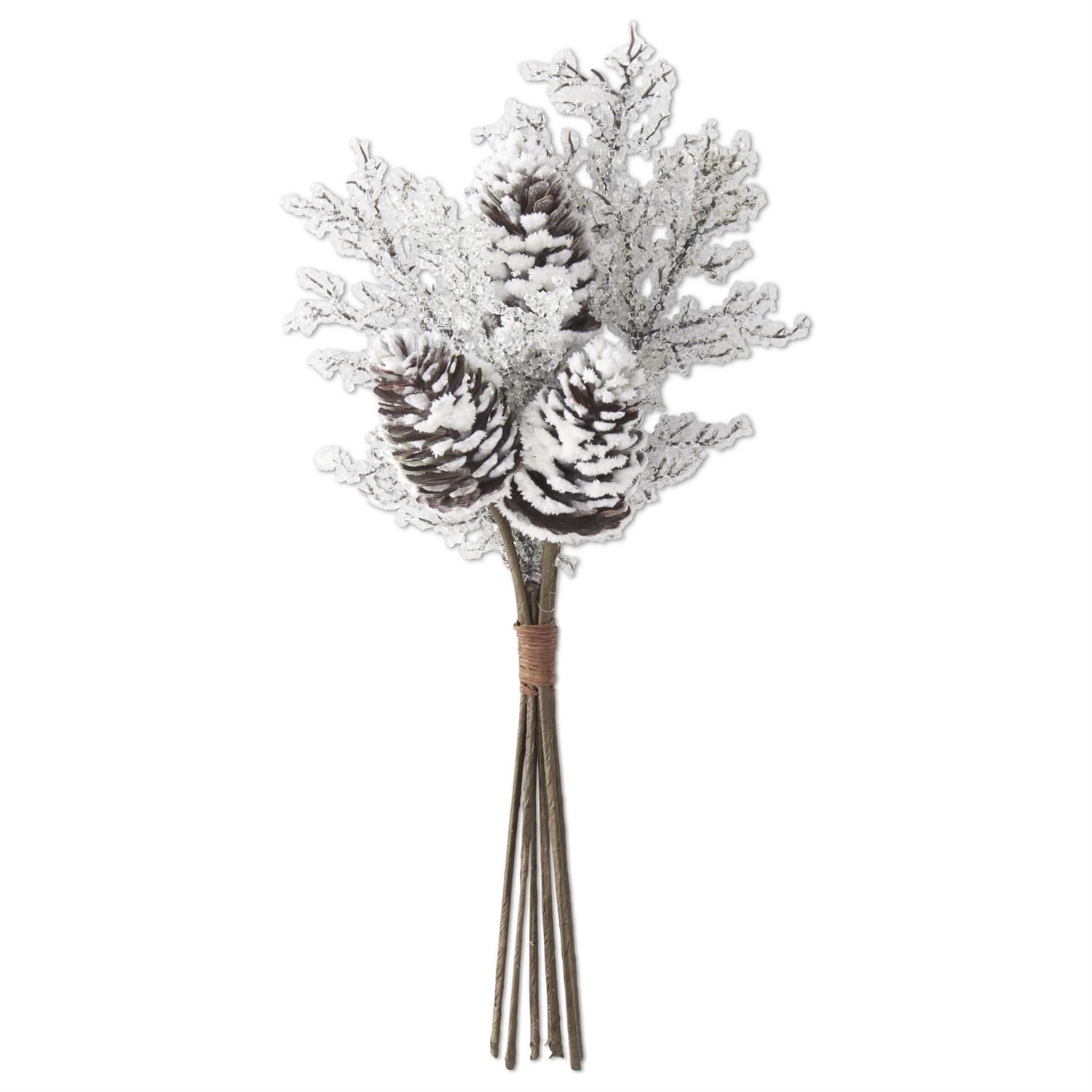 18 Inch Iced Twig &amp; Flocked Pinecone Bundle