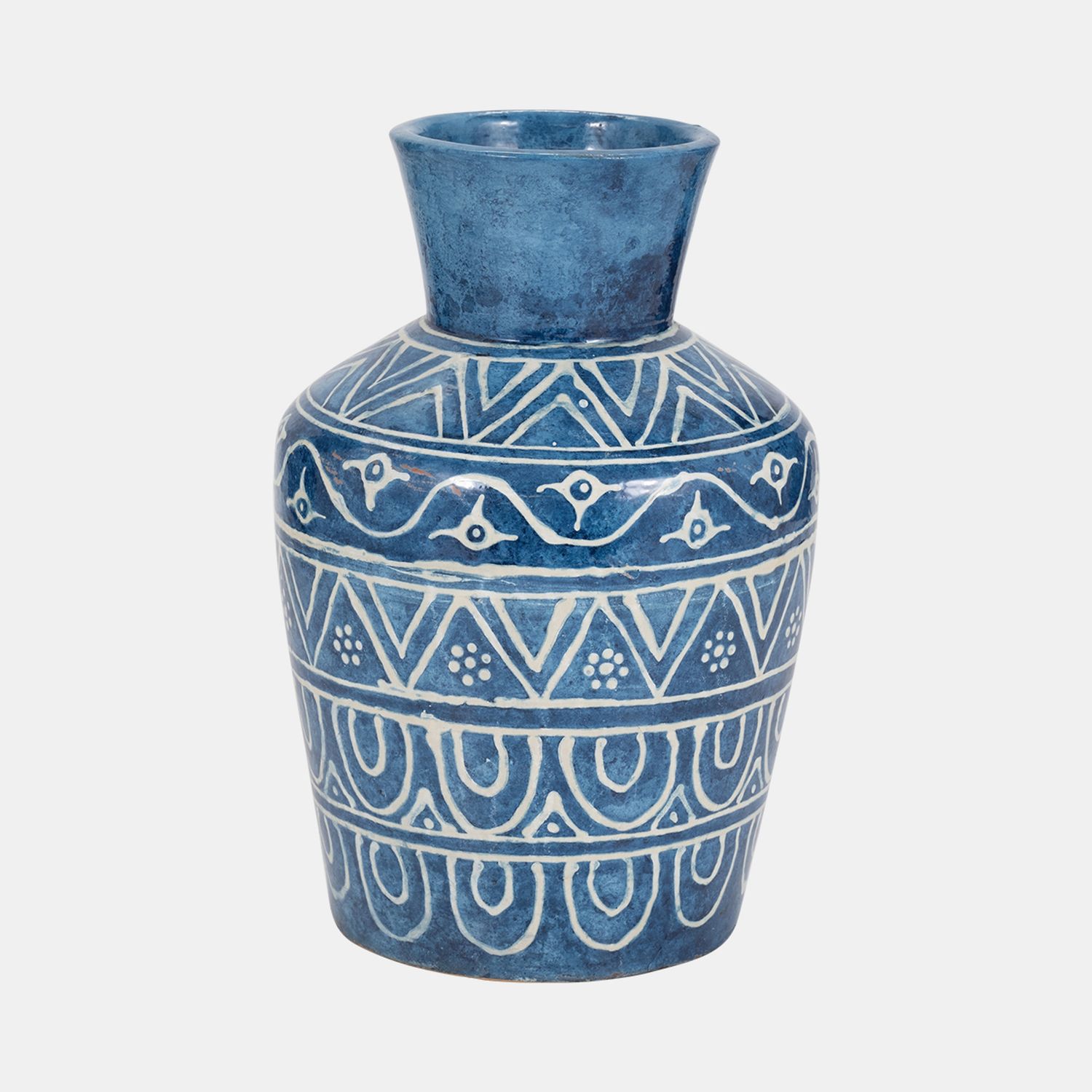 TERRACOTTA, 12&quot;H VASE, BLUE