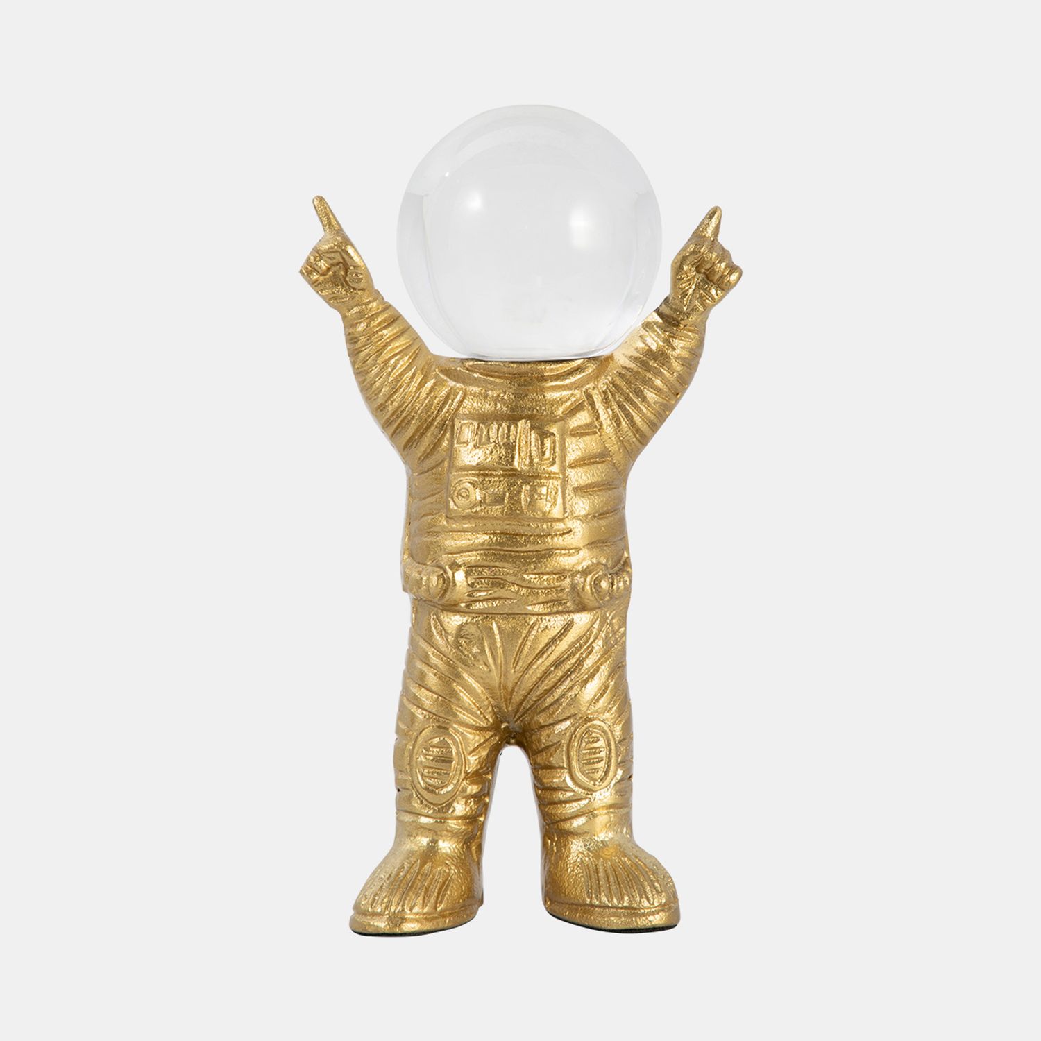 METAL, 9&quot; ASTRONAUT W CRYSTAL ORB HEAD, GOLD/CLEA