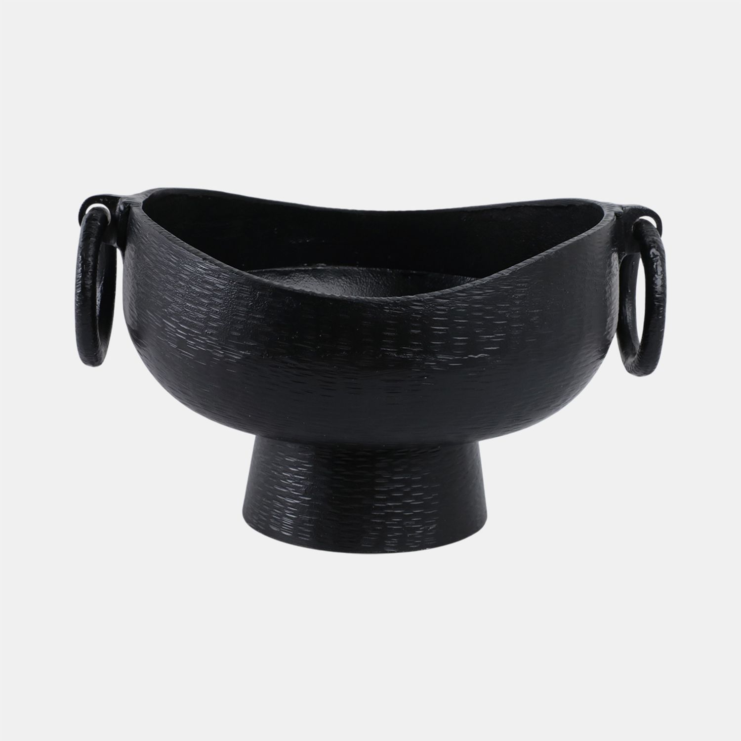 16x13&quot; Metal Pedestal Bowl With Ring Handles, Blk