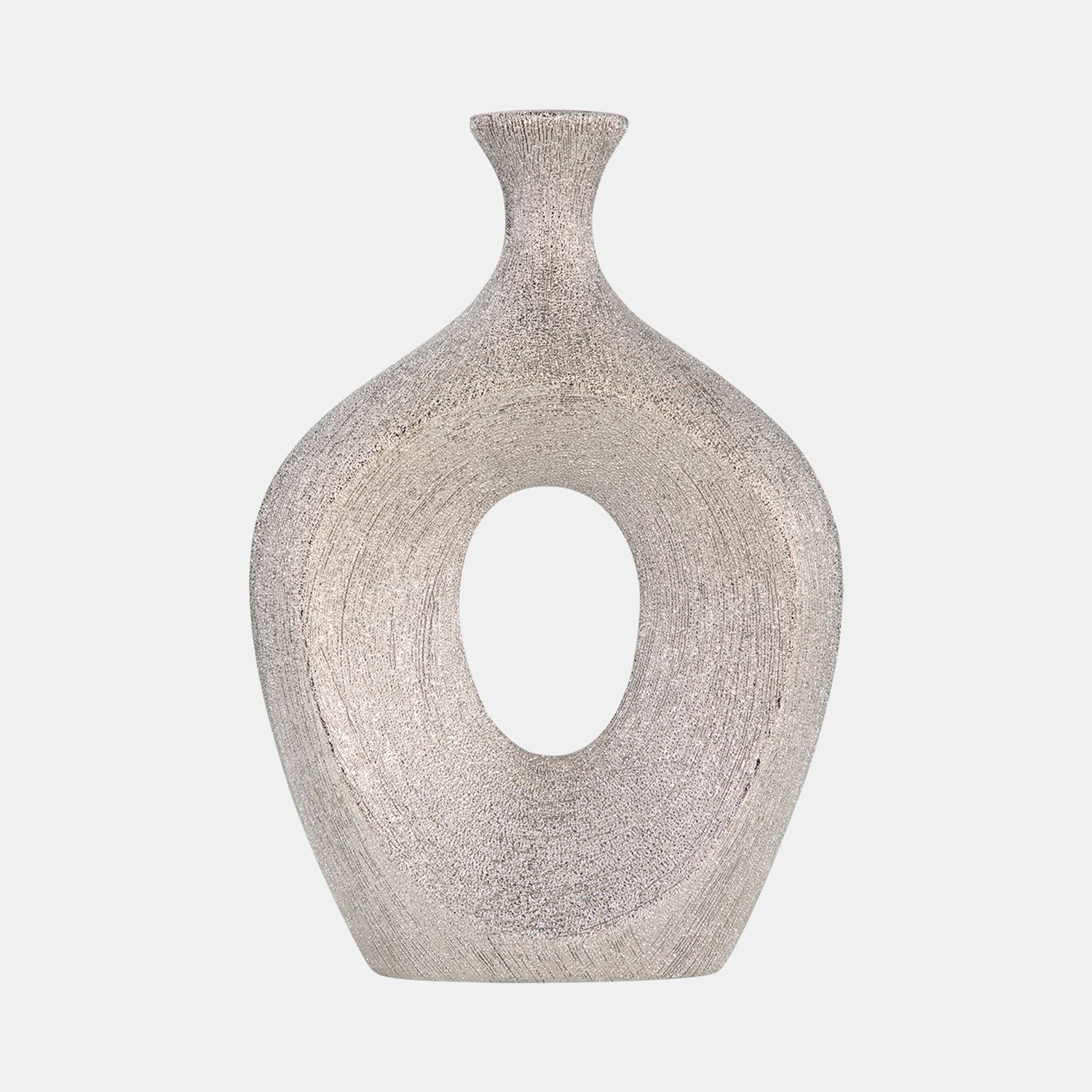 13&quot; Beaded Oval Vase Cut-out, Silver