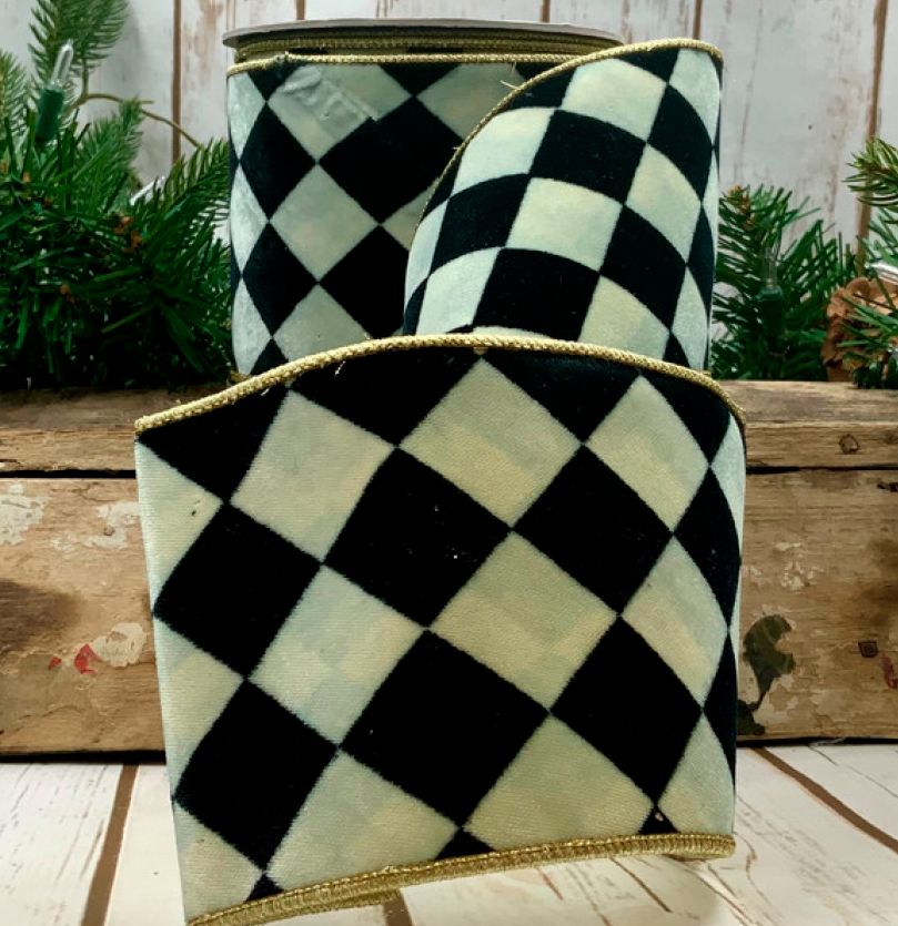 LISTON DE ROMBOS VELVET BLANCO CON NEGRO
