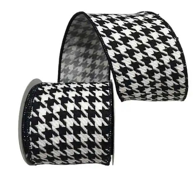 4&quot; Black &amp; White Houndstooth Ribbon