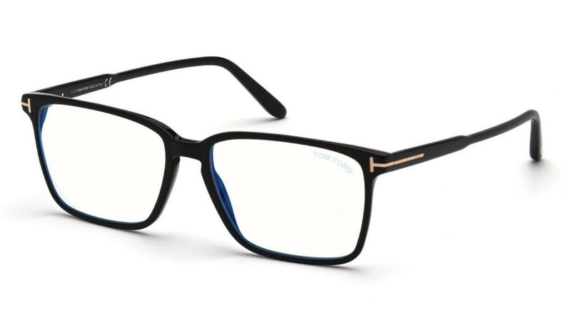 Tom Ford TF 5696‑B Ophthalmic Eyeglasses – Shiny Black Acetate with Blue‑Block Lenses