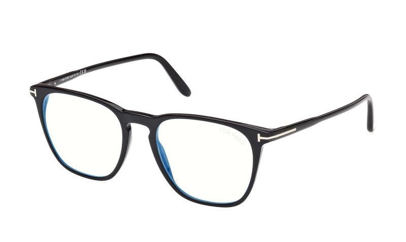 Tom Ford FT 5937-B Ophthalmic Eyeglasses – Shiny Black Acetate with Blue Light Filtering Lenses