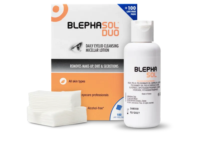 Blephasol® Duo – Eyelid Cleansing Micellar Lotion with 100 Lint-Free Pads (100ml)