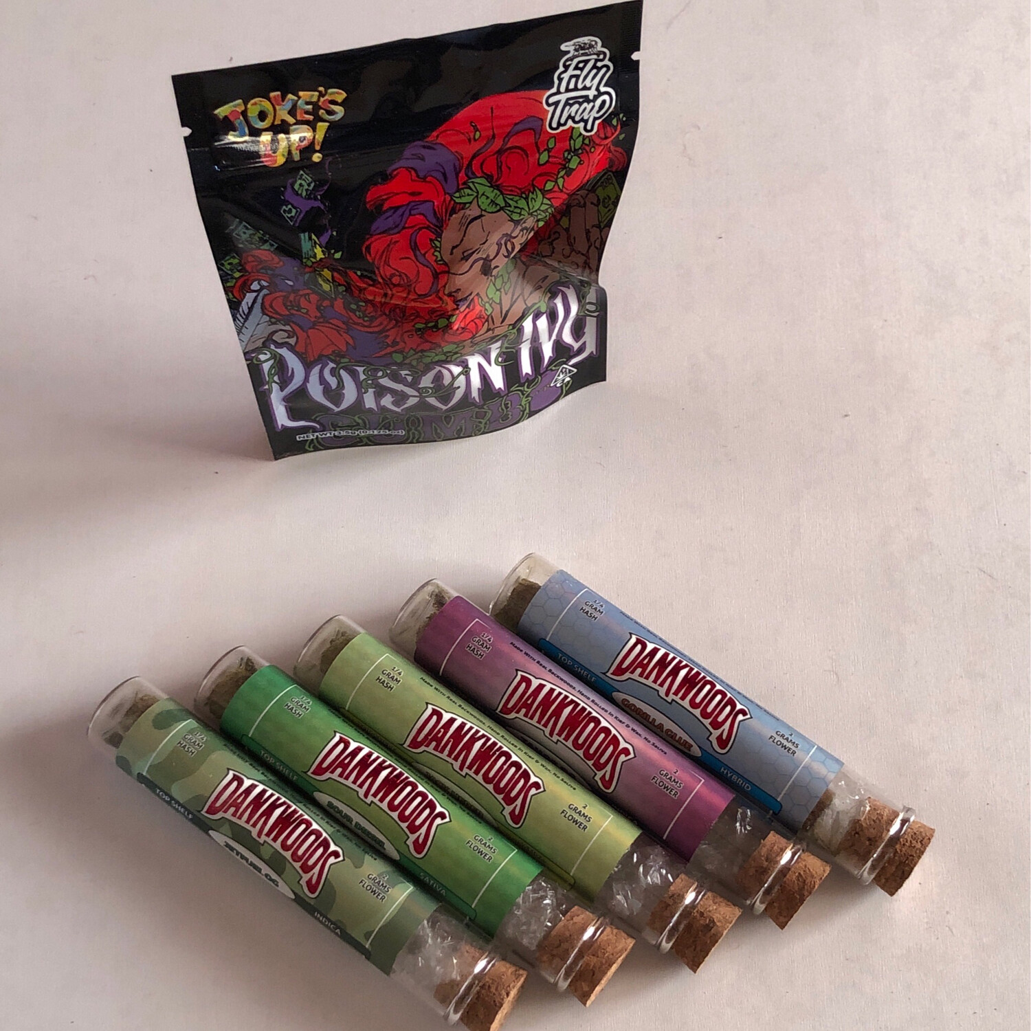 Poison Ivy Jokes Up Top Shelf Flower Hybrid 3.5G & 5 DankWoods Blunts